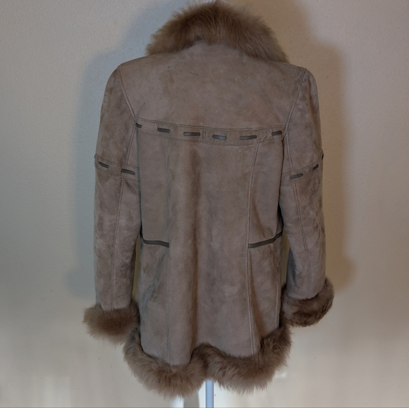 Vintage Y2K Penny Lane Faux Suede Faux Fur Trim Coat - Picture 2 of 11